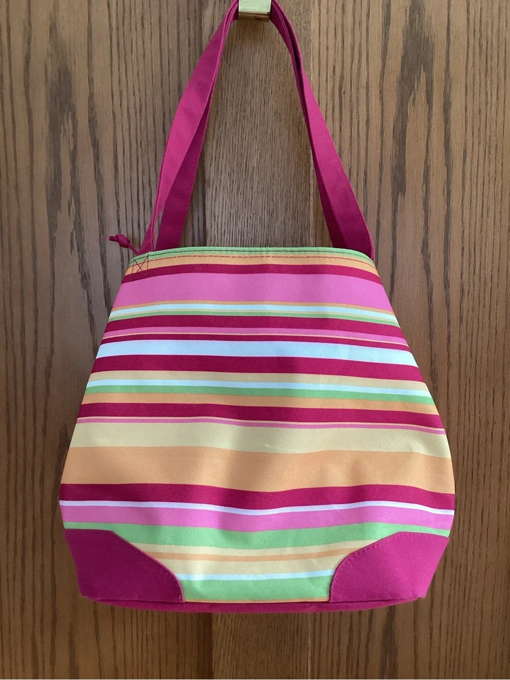 Lancome Pink Striped Canvas Tote with Deep Pink Base